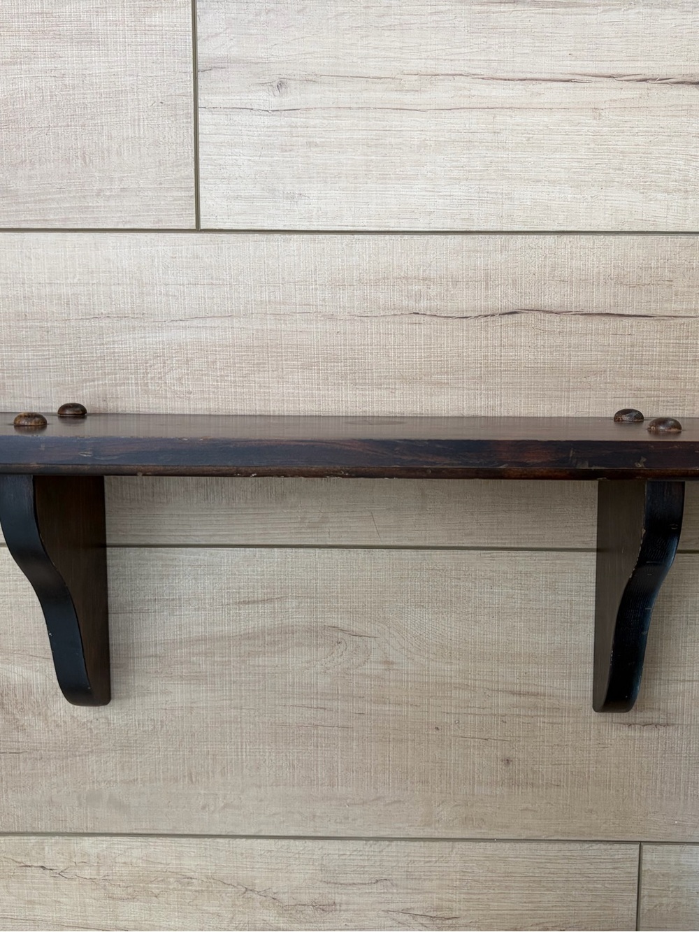 Vintage Dark Wood Wall Shelf with Corbel Brackets – Farmhouse Decor